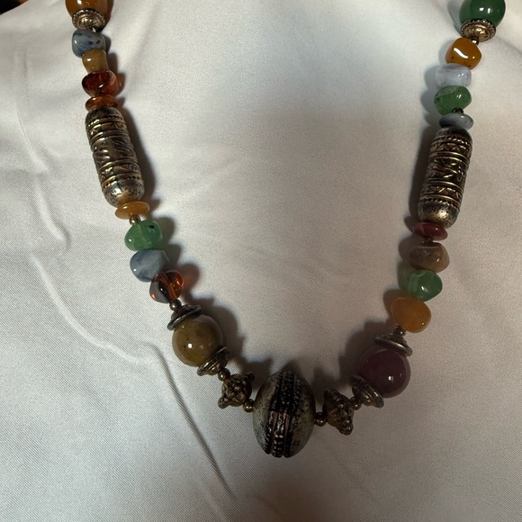 Vintage America Jewelry - Vintage America Colorful Beaded Necklace with Silver Accents